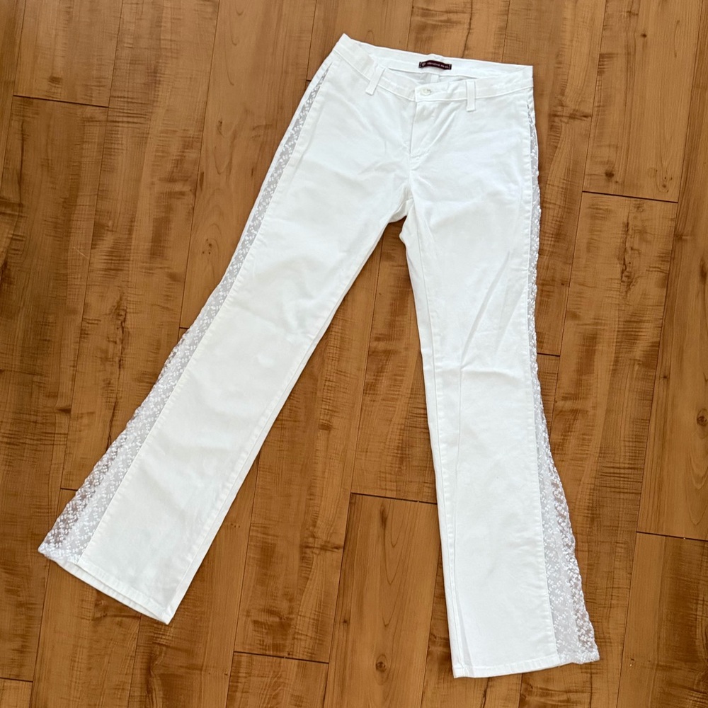 Vintage White Cotton Flare Side Lace Lowrise Pants 7 inch rise XS/2